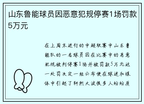 山东鲁能球员因恶意犯规停赛1场罚款5万元